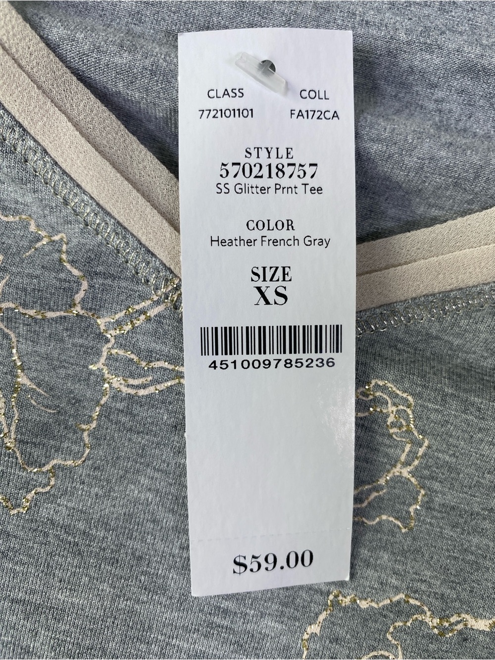 WHBM NWT Glitter Floral Layered V Neck Tee Gray XS - Picture 5 of 11